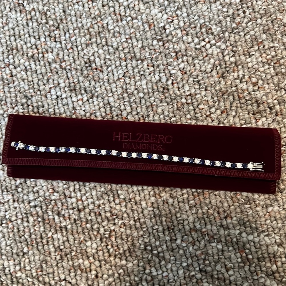 Helzberg Diamonds Lab Created Blue & White Sapphire Bracelet in Sterling Silver